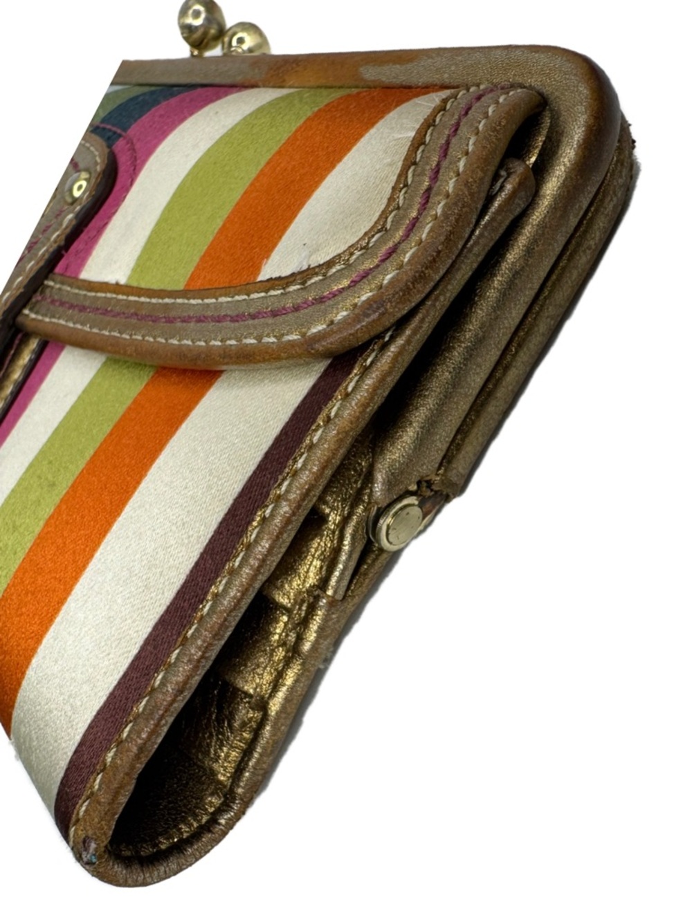 Coach Legacy Multicolored Striped Satin 65th Anniversary Gold Turnlock Wallet - Picture 15 of 16
